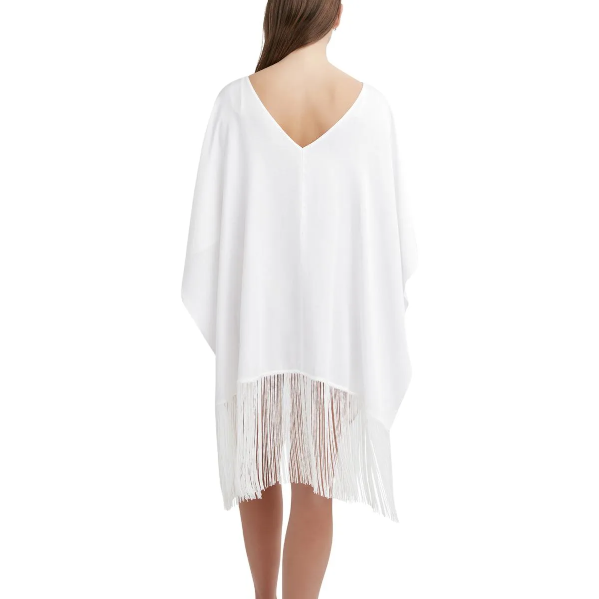 BCBG Max Azria Women's Reversible Fringed V-Neck Poncho Swim Cover Up