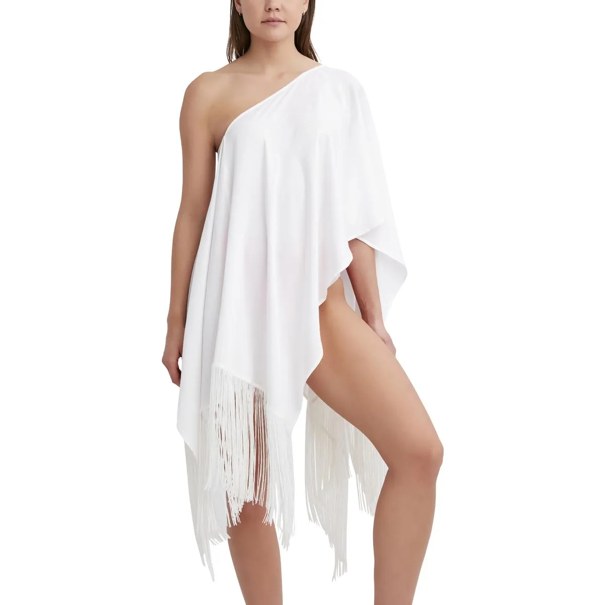 BCBG Max Azria Women's Reversible Fringed V-Neck Poncho Swim Cover Up