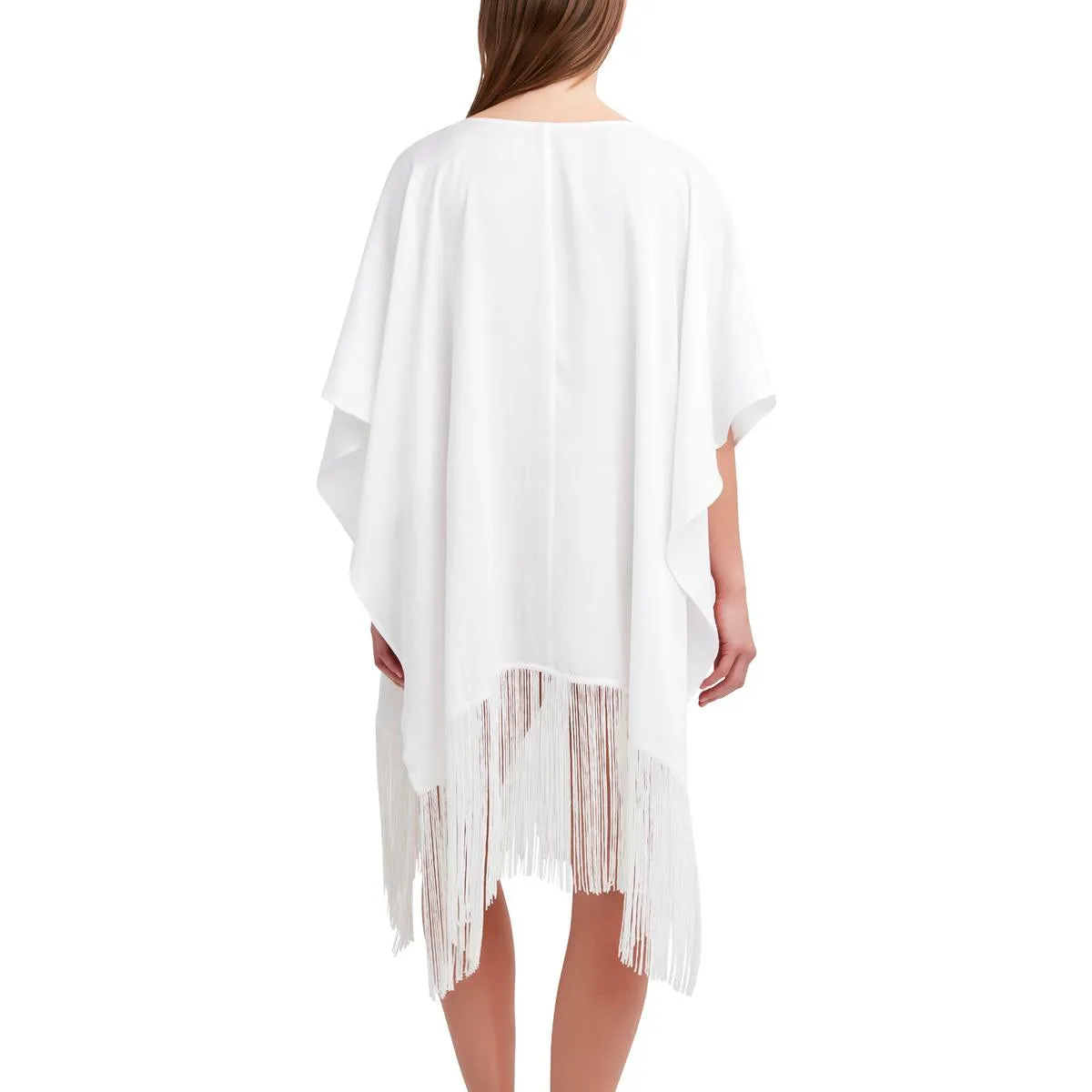 BCBG Max Azria Women's Reversible Fringed V-Neck Poncho Swim Cover Up