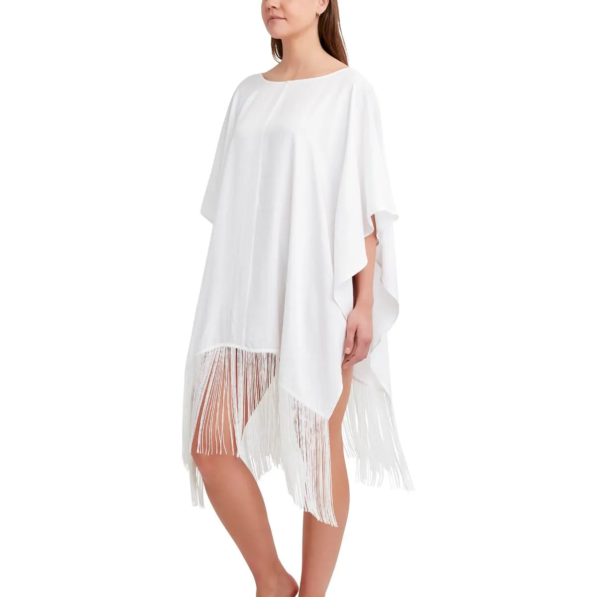 BCBG Max Azria Women's Reversible Fringed V-Neck Poncho Swim Cover Up