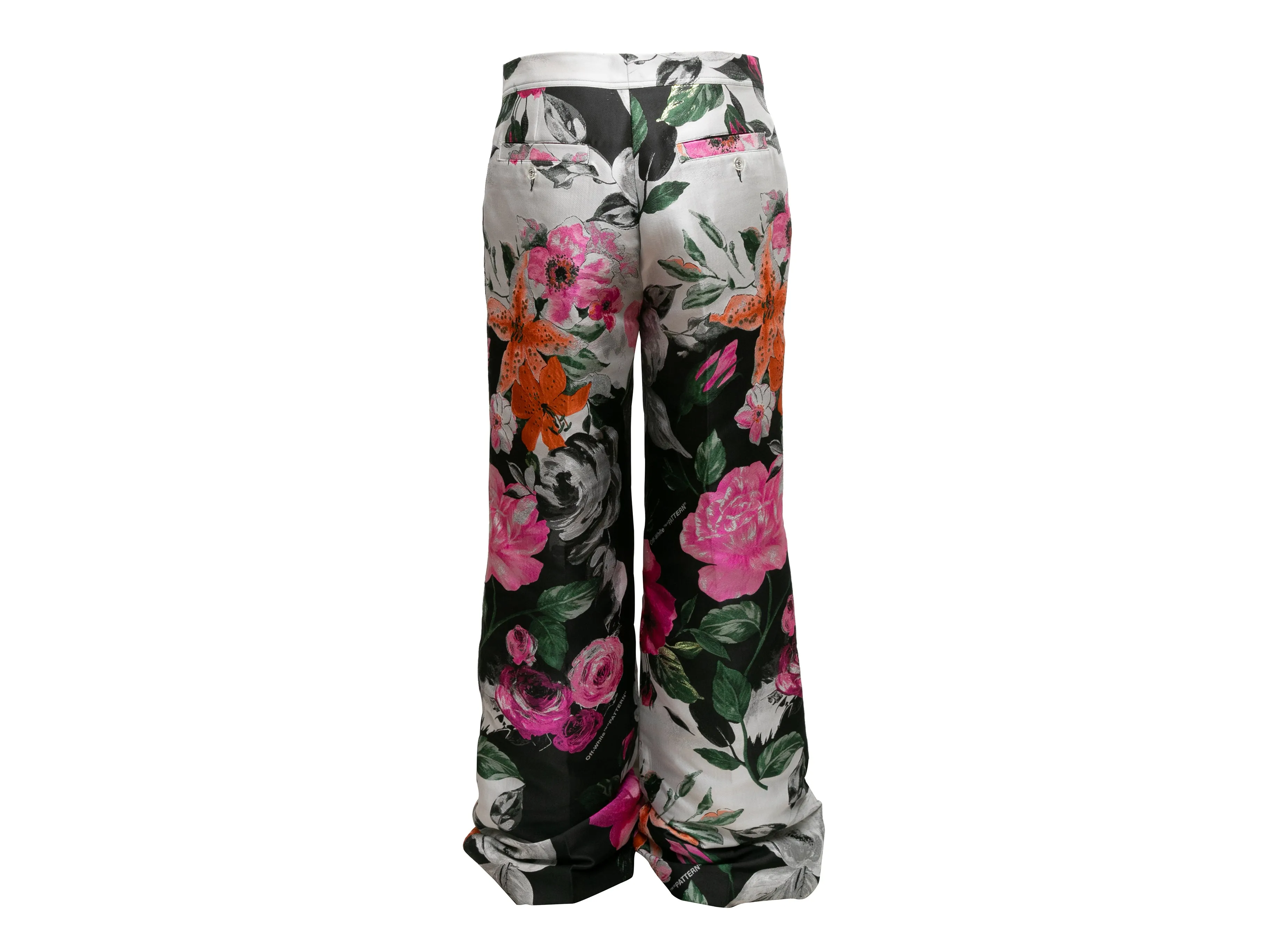 Black & Multicolor Off-White Floral Jacquard Wide-Leg Trousers Size IT 44