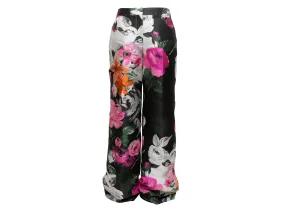 Black & Multicolor Off-White Floral Jacquard Wide-Leg Trousers Size IT 44