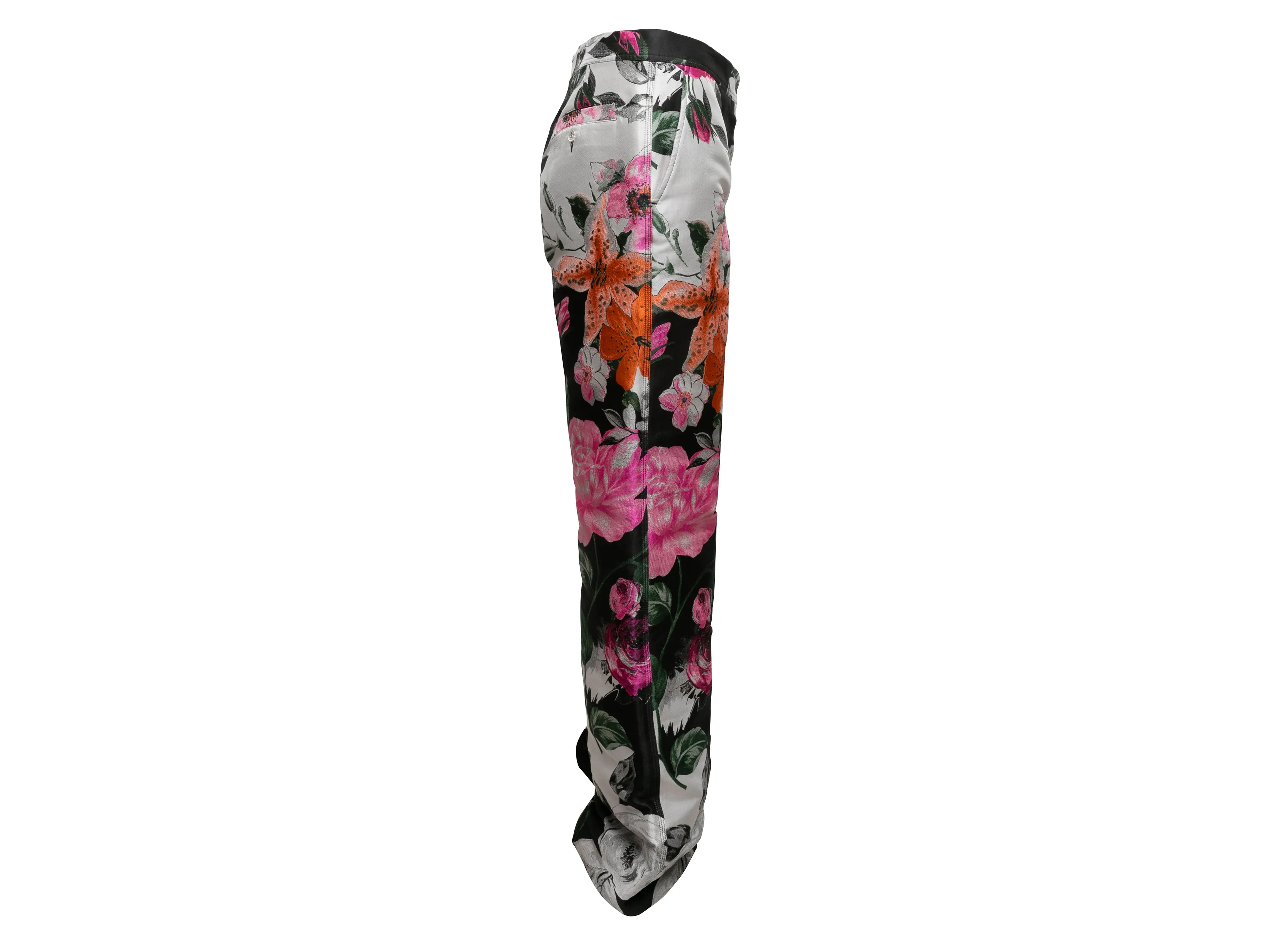 Black & Multicolor Off-White Floral Jacquard Wide-Leg Trousers Size IT 44