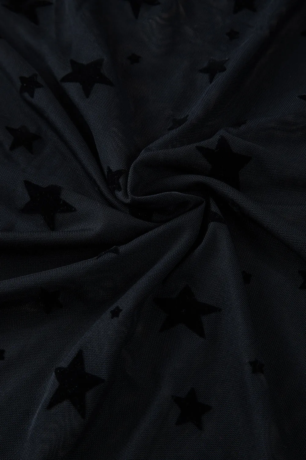 Black Star Embellished Sheer Mesh Top