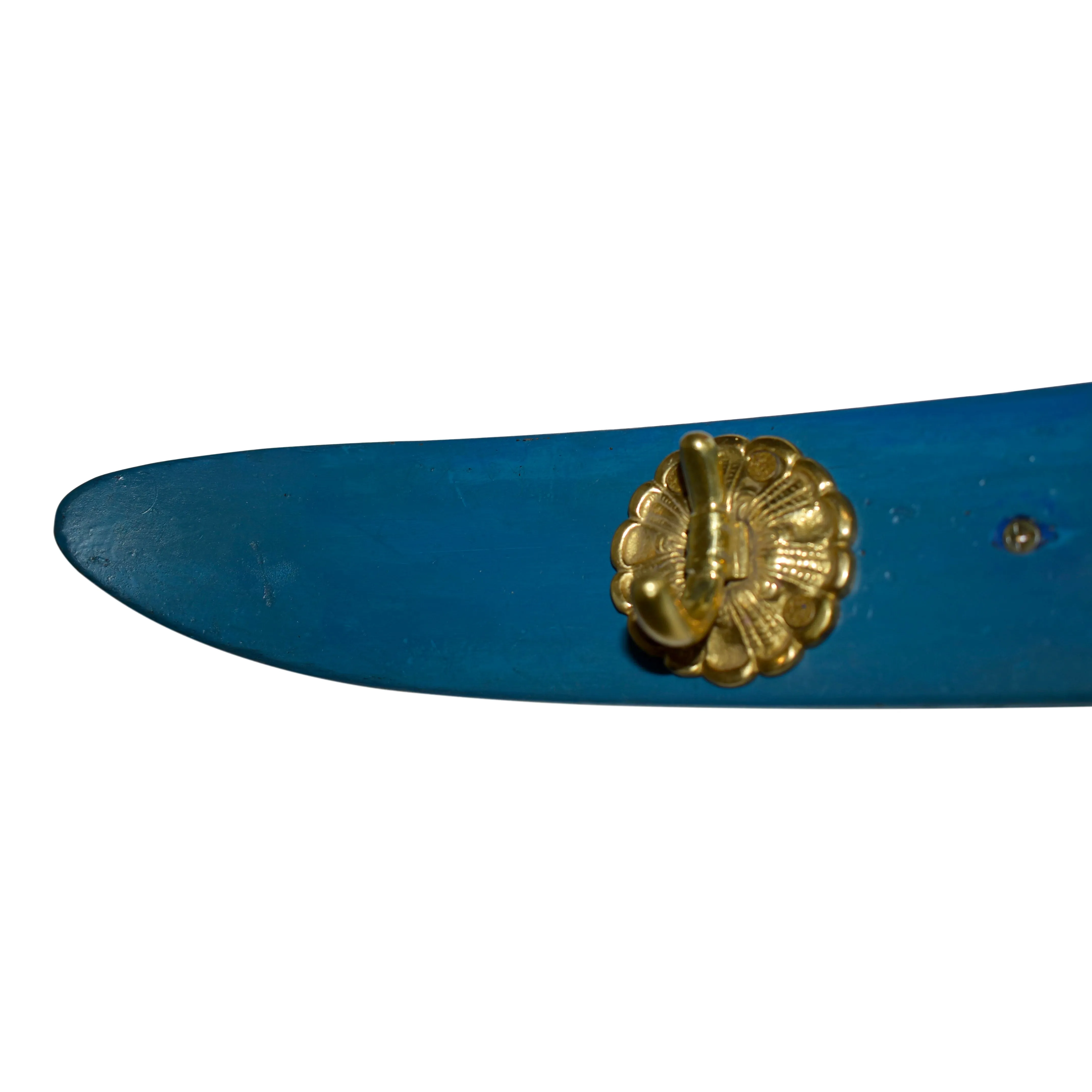 Blue Ski Wall Rack with Three Brass Hooks