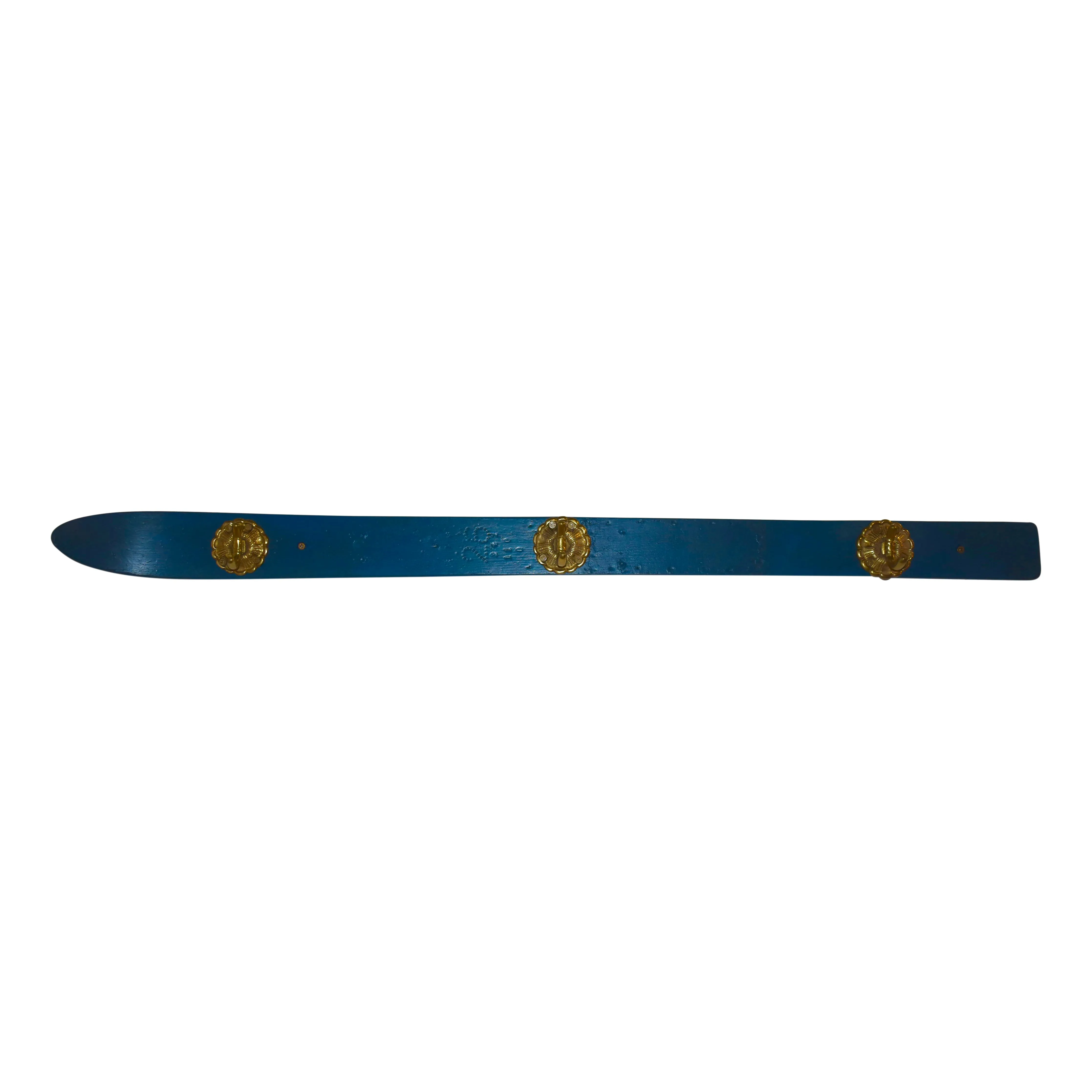 Blue Ski Wall Rack with Three Brass Hooks
