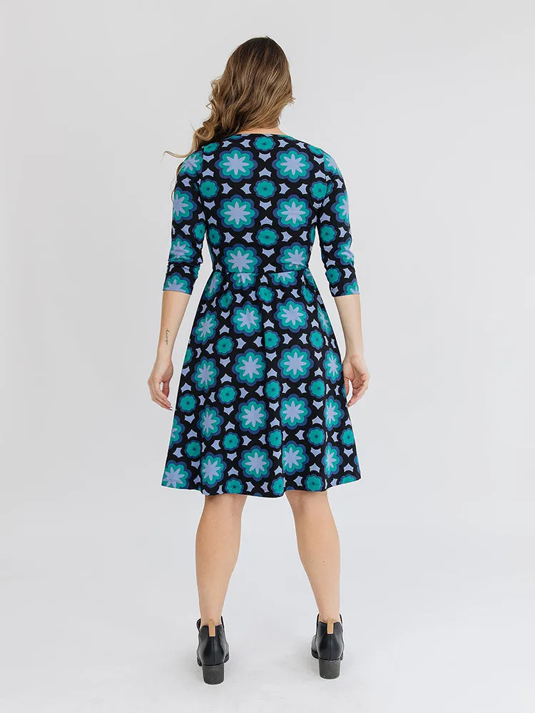 Callie 3/4 Sleeve Wrap Dress - Mod Teal