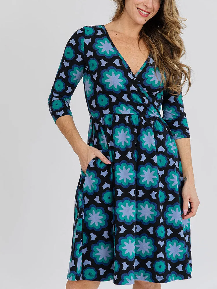 Callie 3/4 Sleeve Wrap Dress - Mod Teal