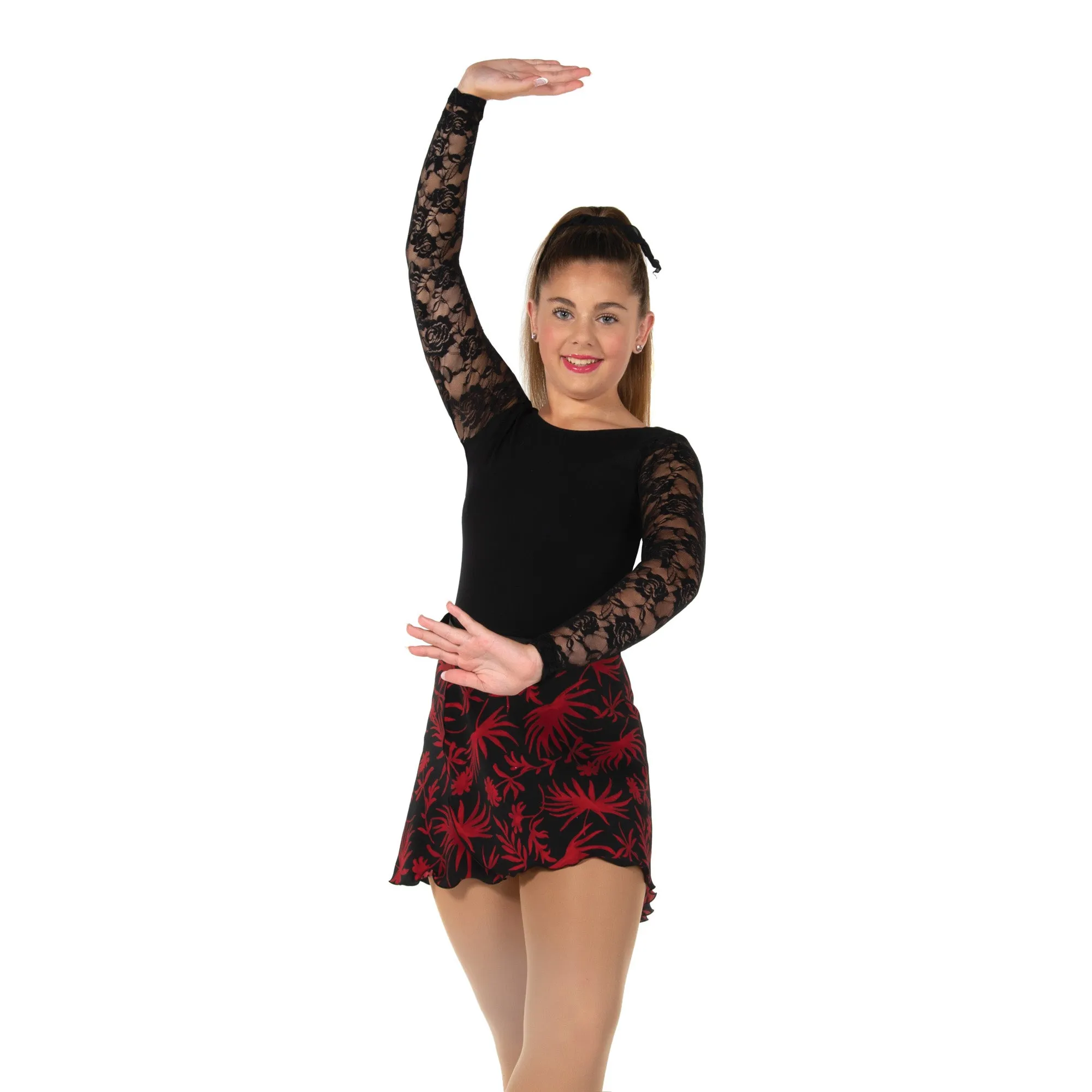 Competition Figure Skating Black Lace Sleeve Bodysuit