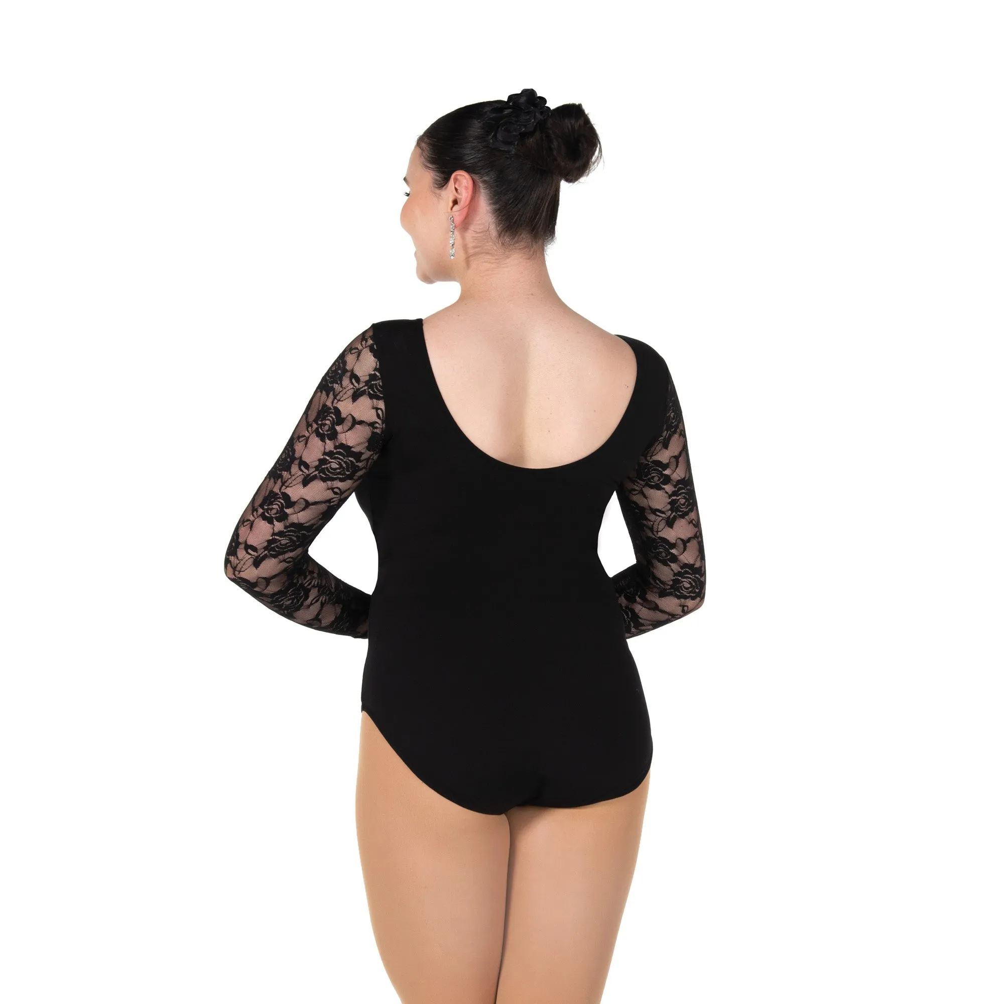 Competition Figure Skating Black Lace Sleeve Bodysuit