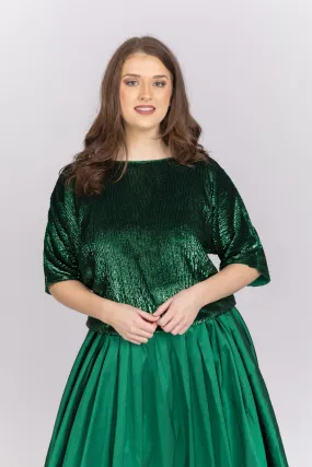 Emily Shalant Sequin Blouson with Dolman Sleeves in Emerald