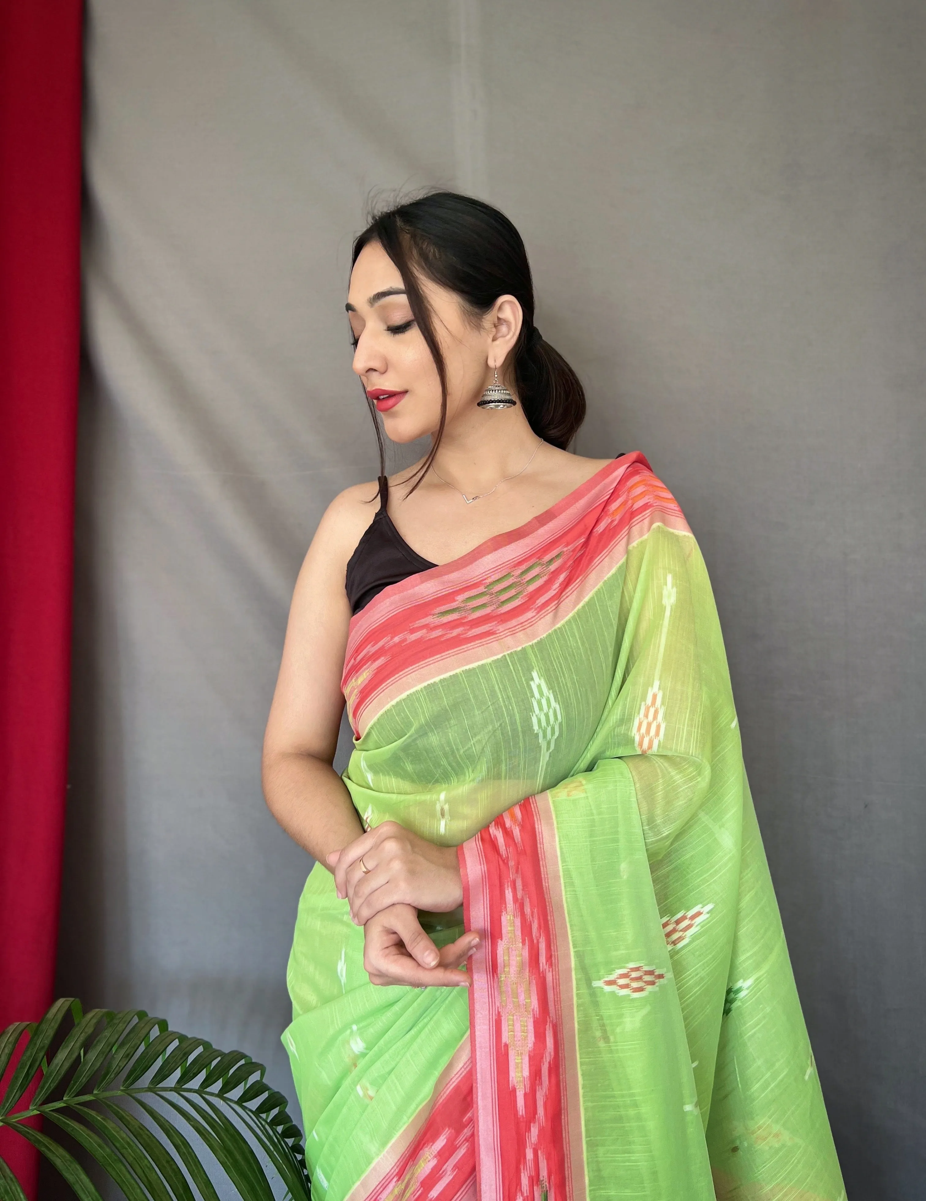 Green Saree in Cotton