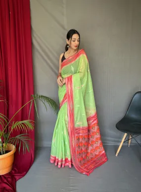 Green Saree in Cotton