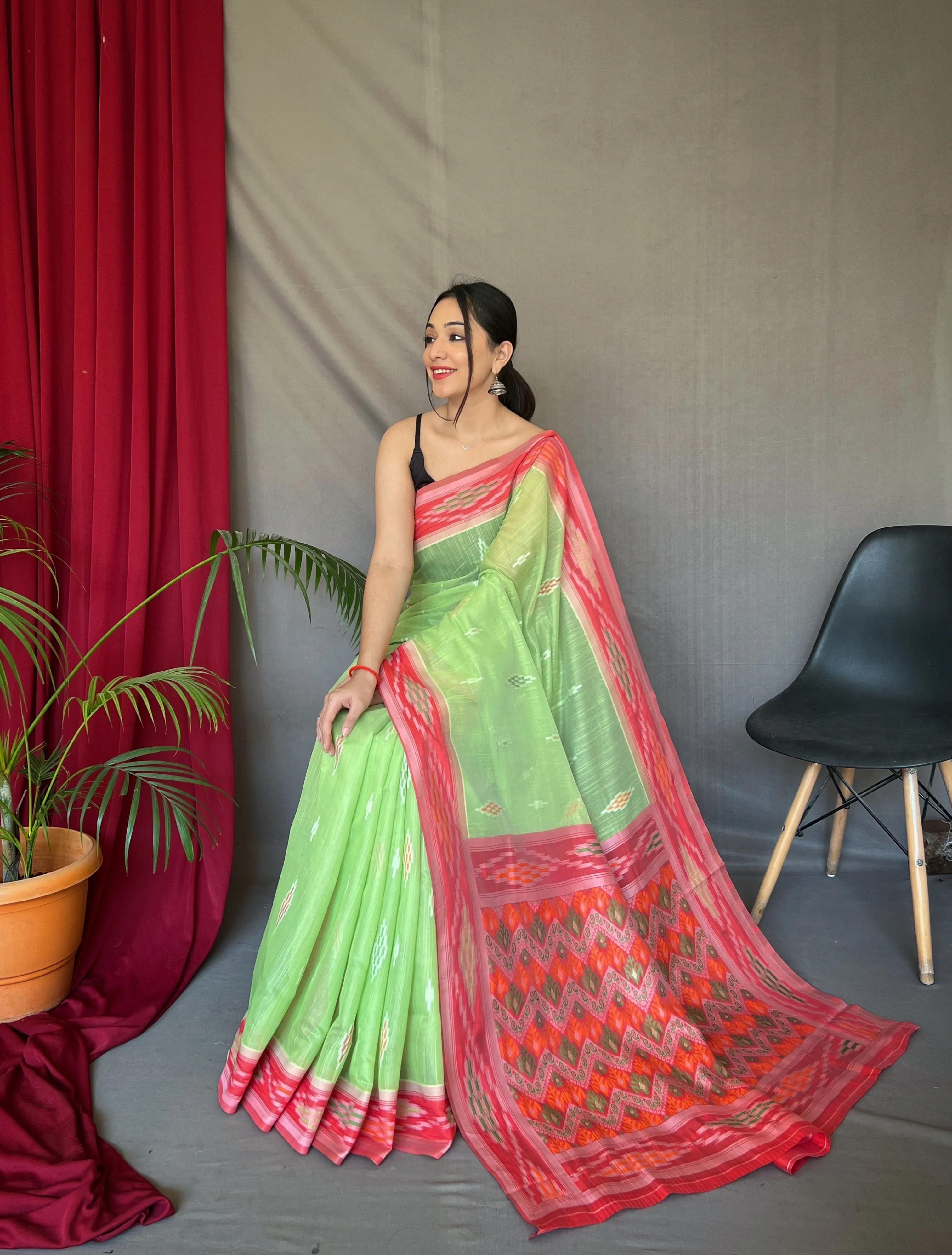 Green Saree in Cotton