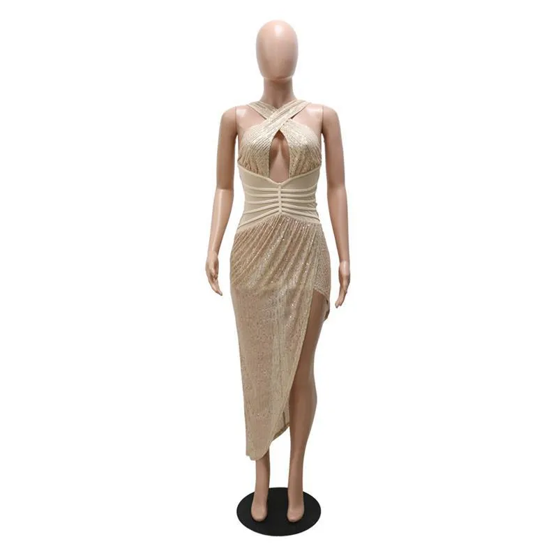 Irregular Halter Sequined Party Dress - Culture Heaven Special