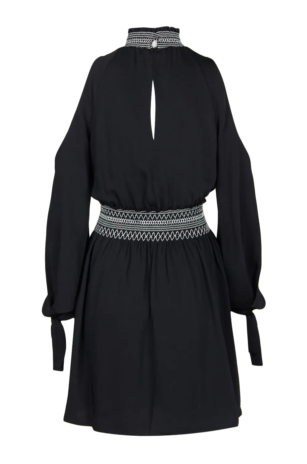 Laundry High Neck Cold Shoulder Long Sleeve Bodycon Keyhole Back Ruched Dress