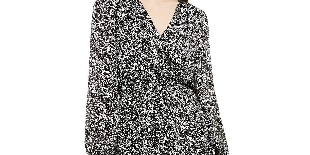 Leyden Women's Faux Wrap Printed Mini Dress Black Size Medium