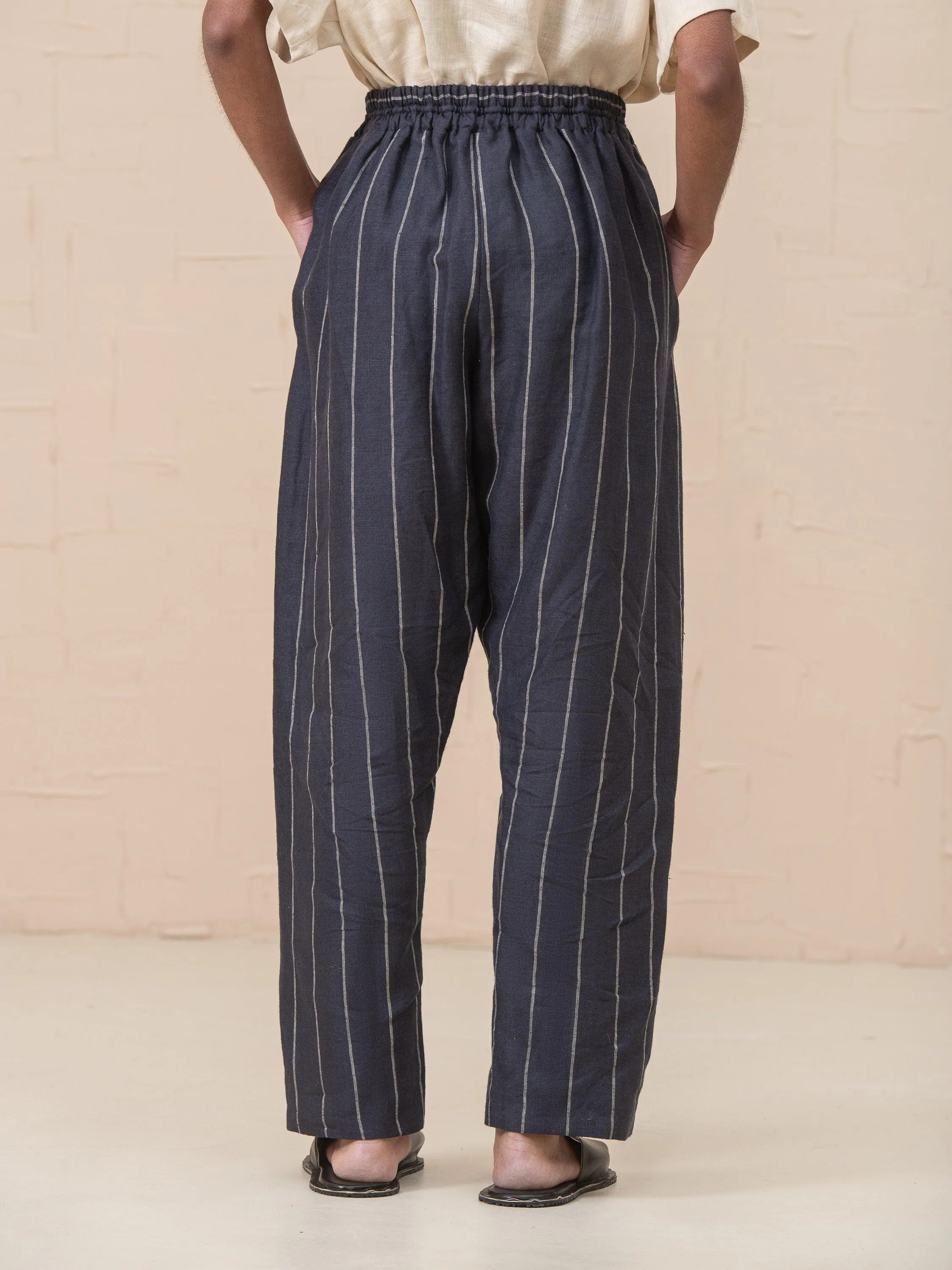 Linna Straight Pull-On Striped Linen Pants