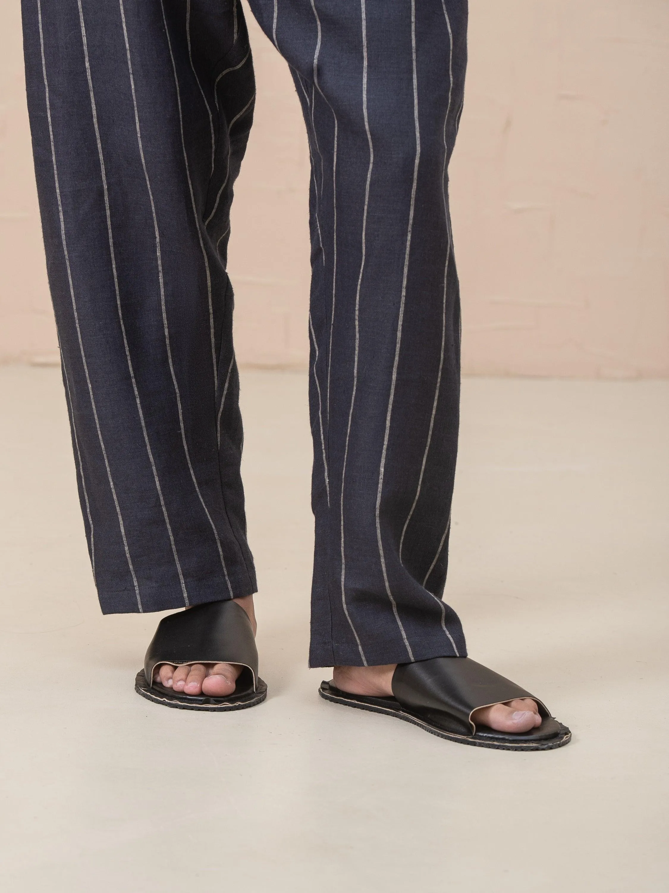 Linna Straight Pull-On Striped Linen Pants