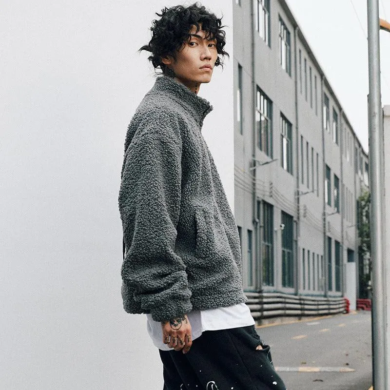 Men's Retro Sherpa Fleece Stand Collar Oversized Winter Coat