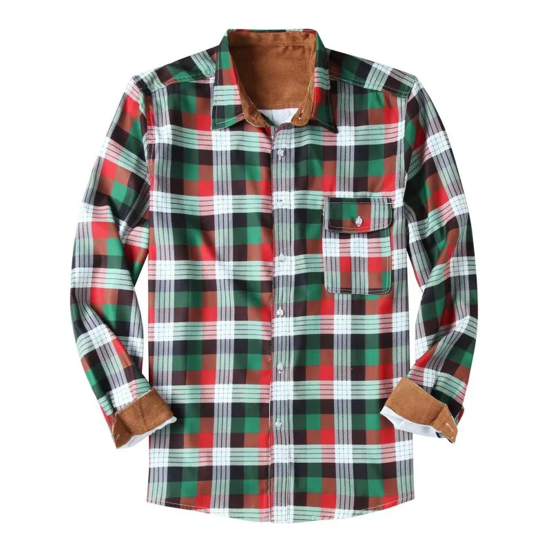 Men's Shirt Long Sleeve Lapel Collar Plaid Loose Fit Casual Shirt 92478991L