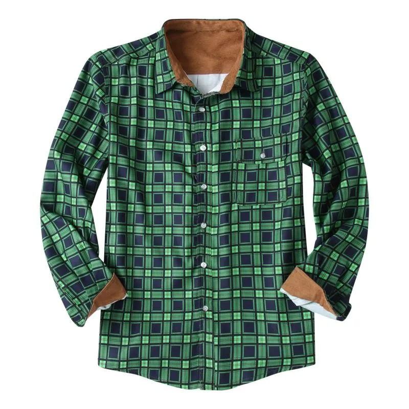 Men's Shirt Long Sleeve Lapel Collar Plaid Loose Fit Casual Shirt 92478991L