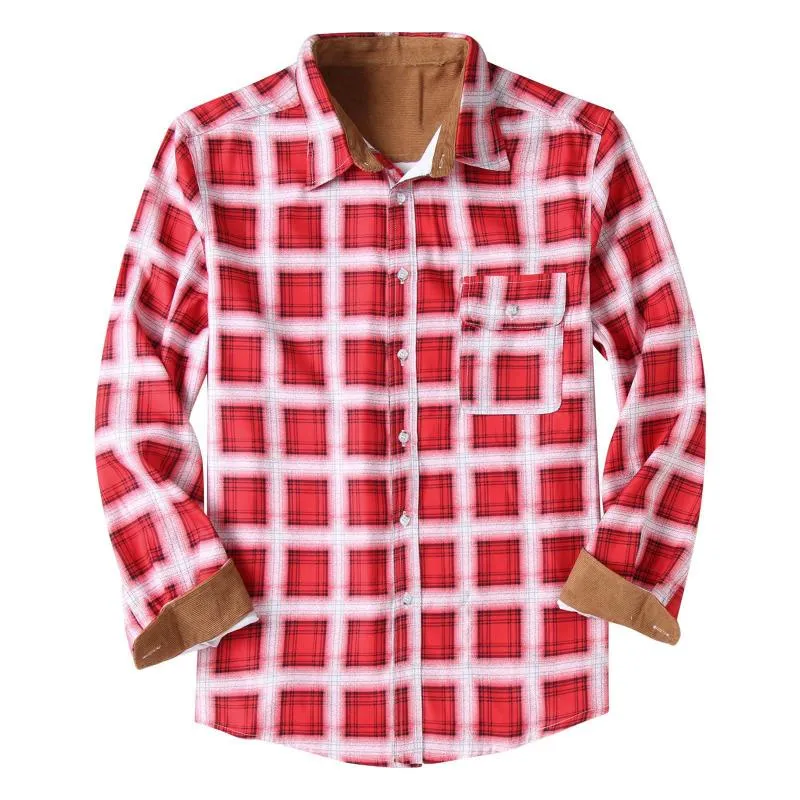 Men's Shirt Long Sleeve Lapel Collar Plaid Loose Fit Casual Shirt 92478991L