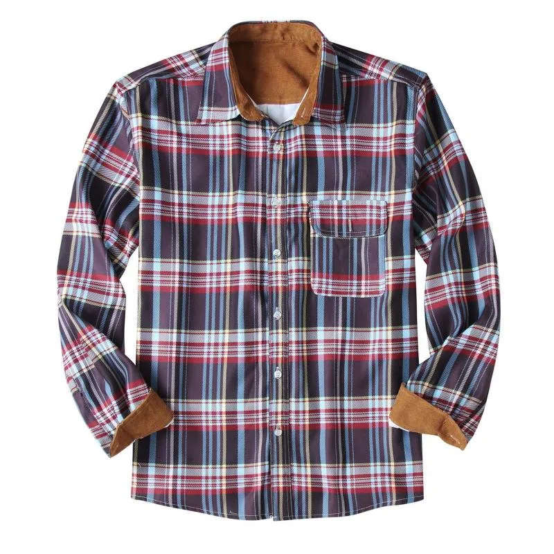 Men's Shirt Long Sleeve Lapel Collar Plaid Loose Fit Casual Shirt 92478991L