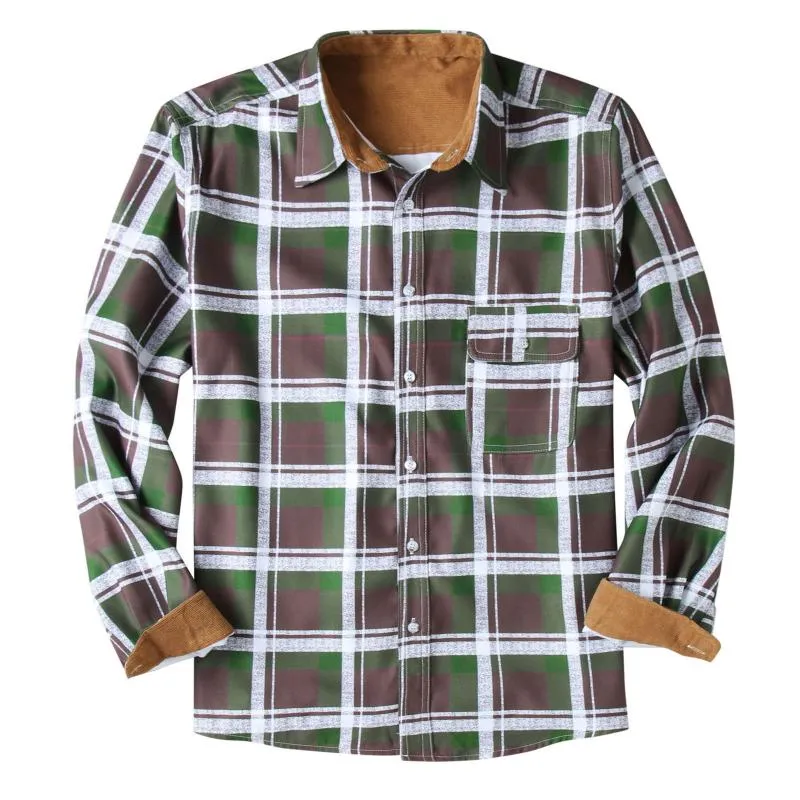 Men's Shirt Long Sleeve Lapel Collar Plaid Loose Fit Casual Shirt 92478991L