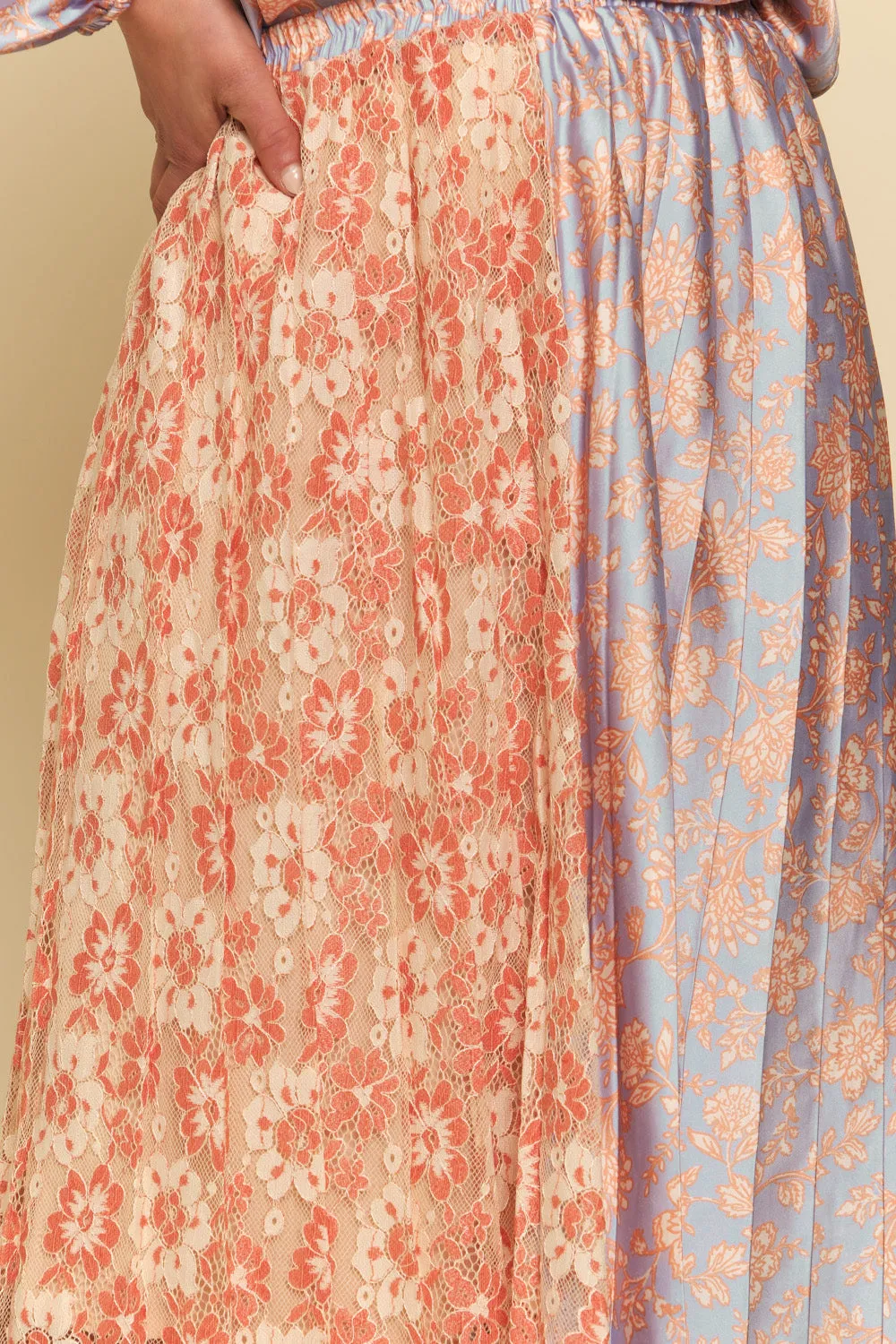 Mixed Media Pleat Midi Skirt