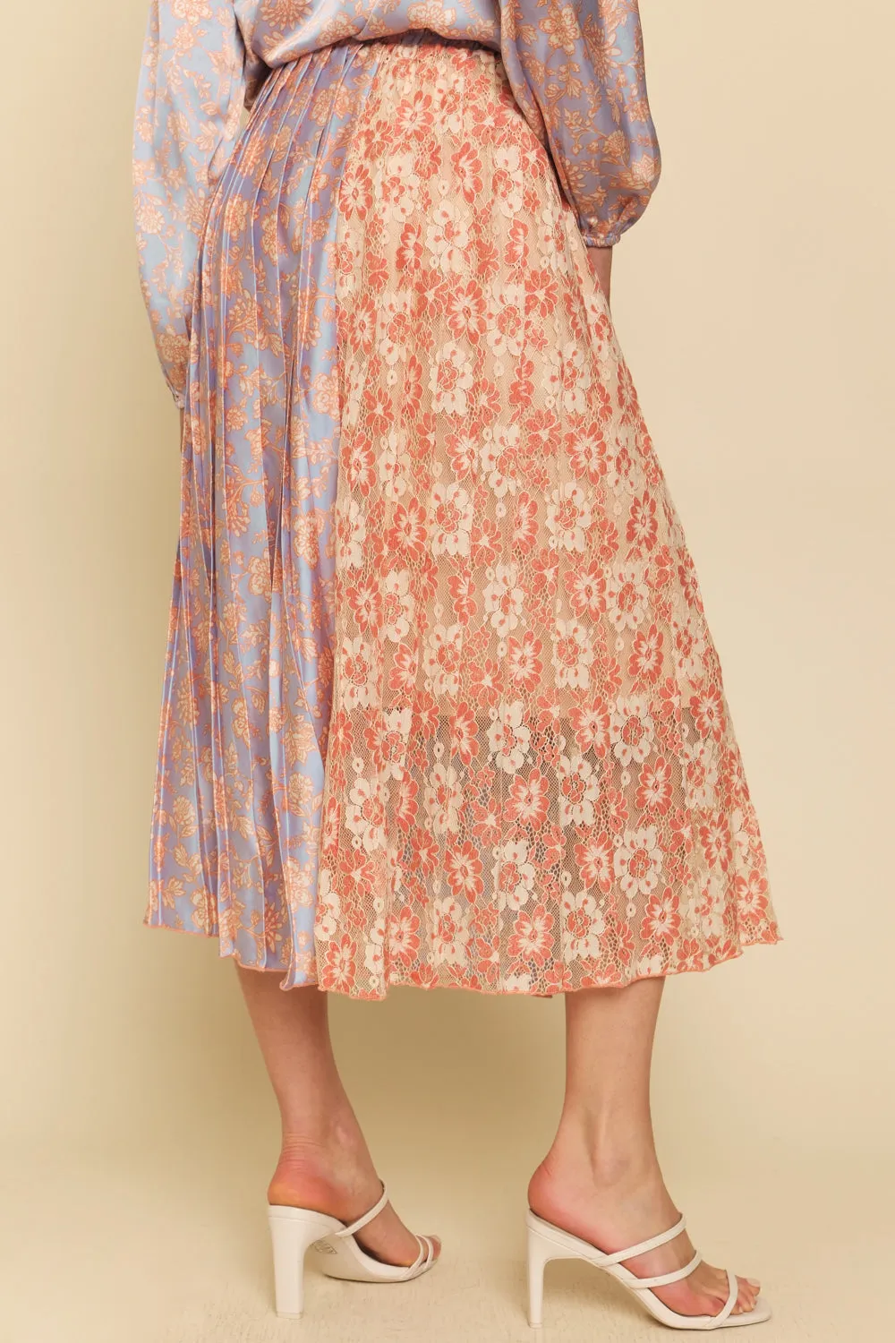 Mixed Media Pleat Midi Skirt