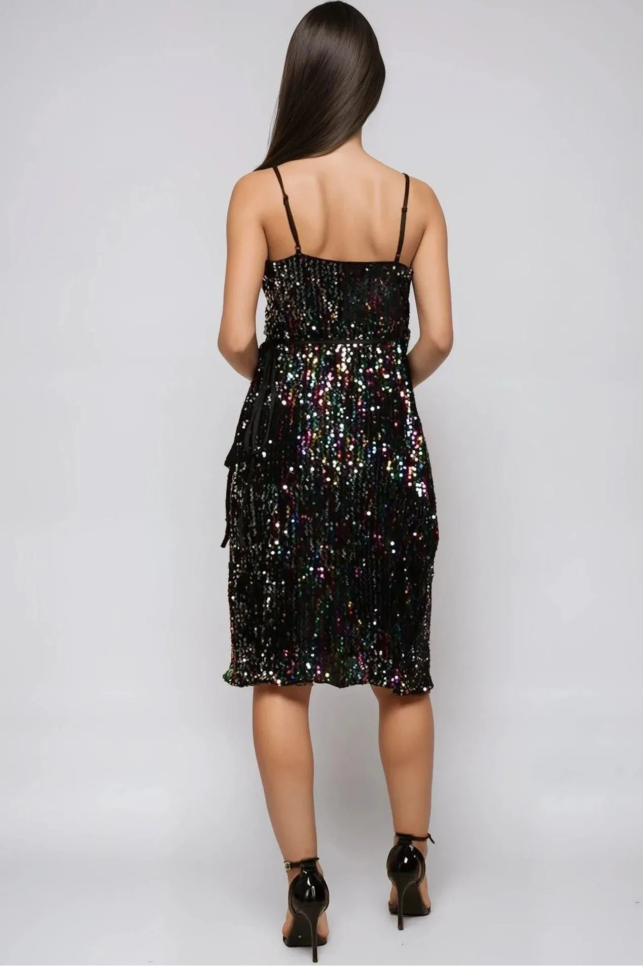 Multicolour Sequin Velvet Mini Wrap Dress by Aftershock London