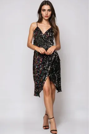 Multicolour Sequin Velvet Mini Wrap Dress by Aftershock London