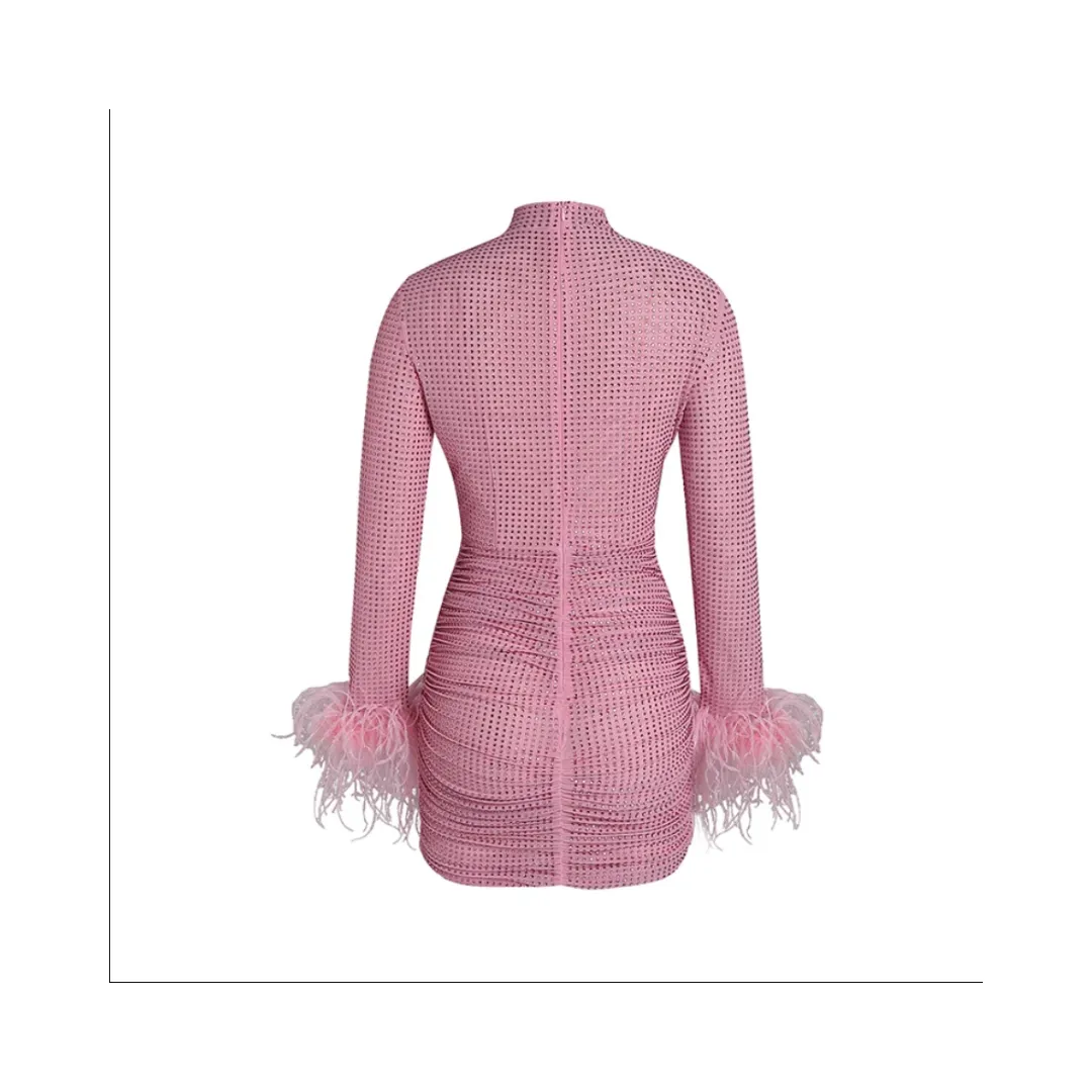 Pre Order:  Luxury Solid Feather Slim Mini Dress