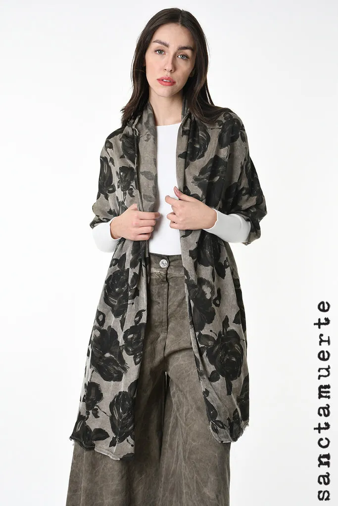 Rose Print Scarf in Green Tuscany