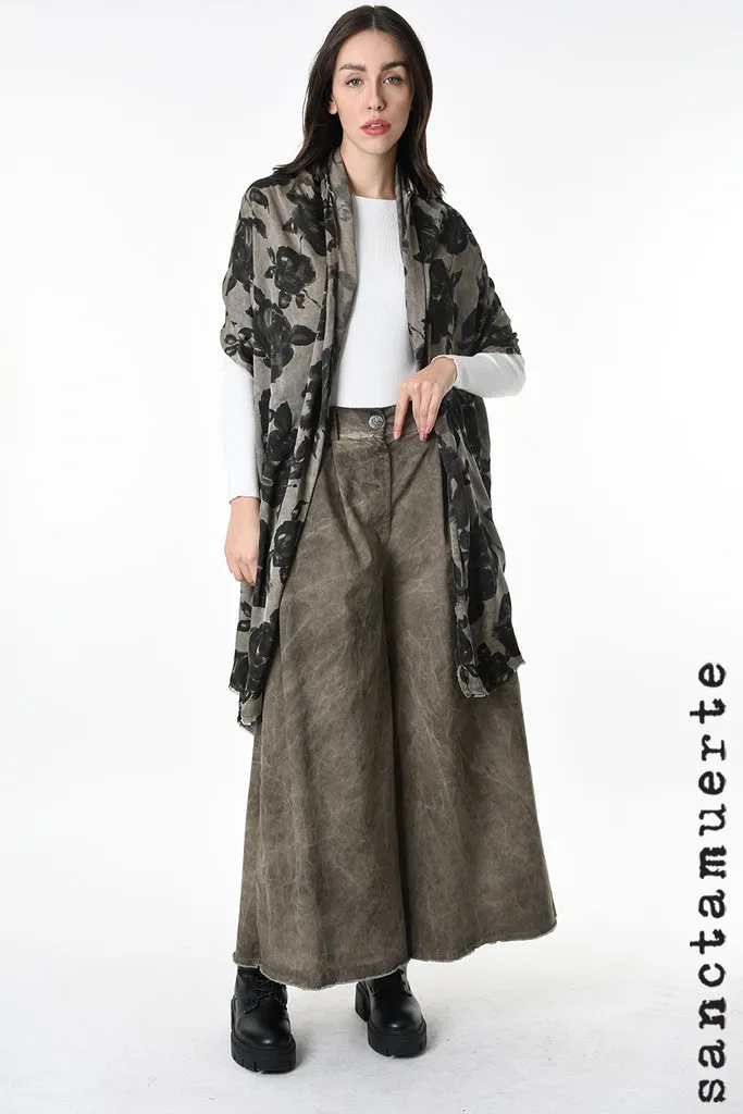 Rose Print Scarf in Green Tuscany