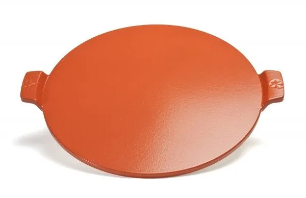 Round Glazed Pizza Stone c/w Handles 14.5in Red by Pizzacraft
