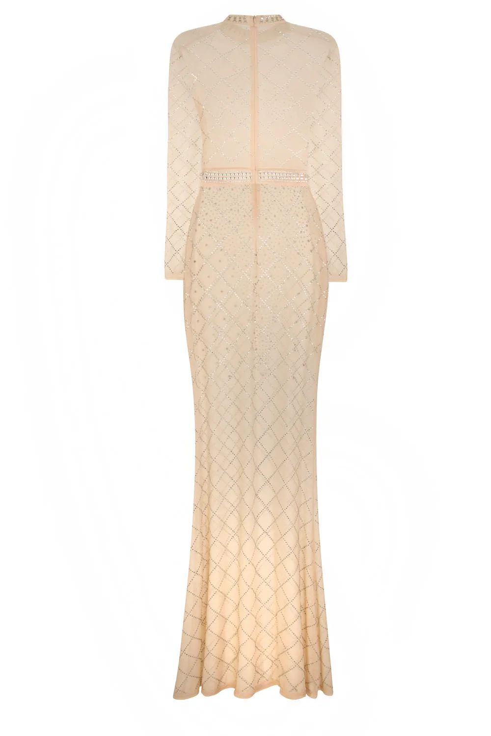 Sheer Dreams Nude Crystal Rhinestone Mesh Transparent Maxi Dress