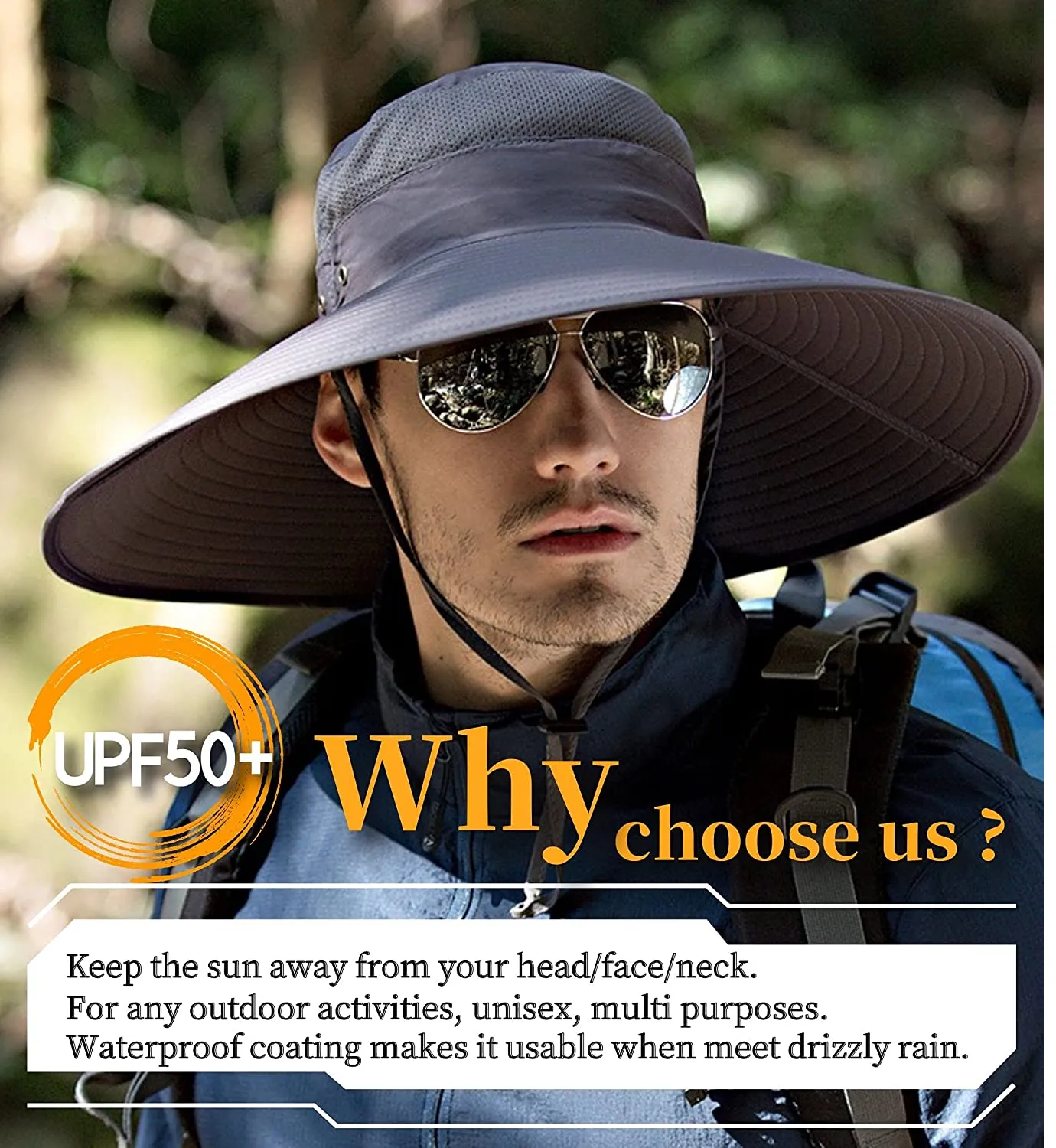 Super Wide Brim Sun Hat-UPF50  Waterproof Fishing Hat