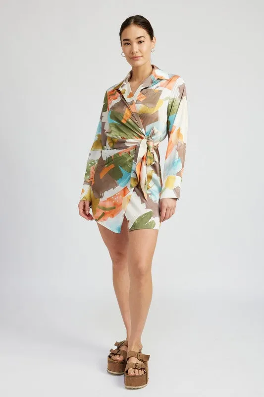 SURPLICE SHIRT DRESS WITH SIDE RUCHING