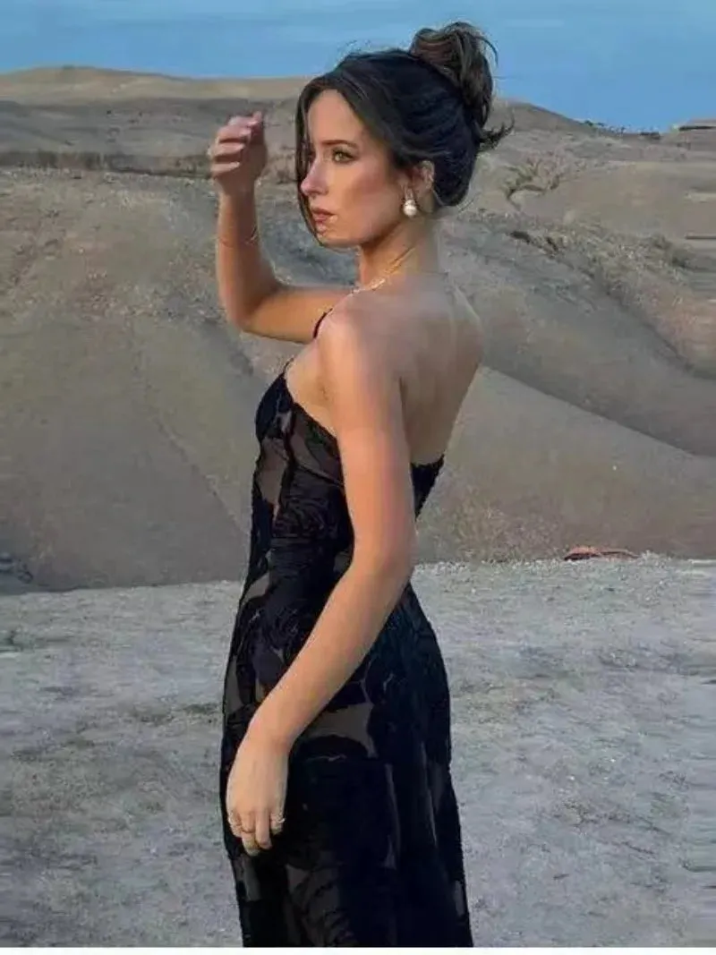 TAVIMART  -  Summer Sexy Flowers Evening Party Dresses for Women Luxury One Shoulder High Waist Backless Bodycon Black Holiday Dress