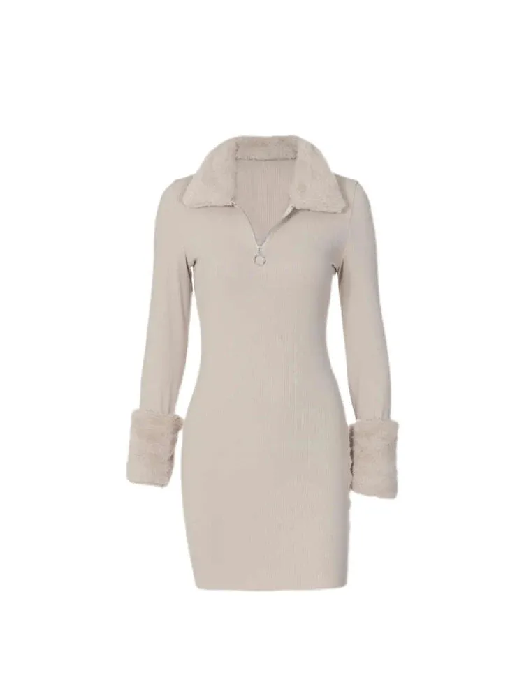 TAVIMART  -  Women's Khaki Bodycon Luxury Dress Vintage Long Sleeve Mini Evening Dresses Y2k Elegant One Piece Frocks 2000s Coquette Clothes
