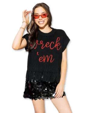 Texas Tech Queen of Sparkles "Wreck Em" Fringe" Sweater Top