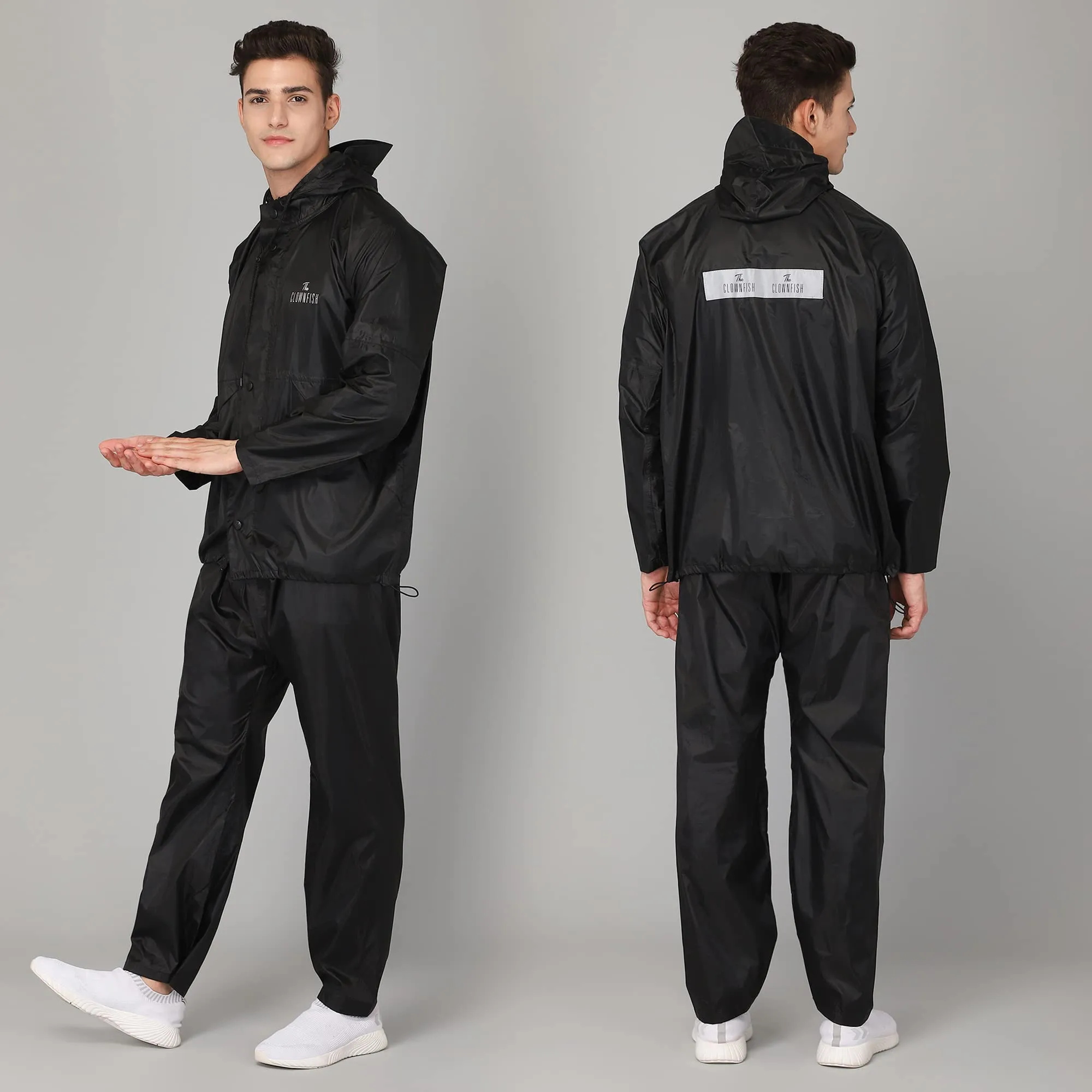 THE CLOWNFISH Polyester Rain Coat For Men Waterproof For Bike Raincoat For Men With Hood. Set Of Top And Bottom. Classic Pro Series (Black, Xx-Large)