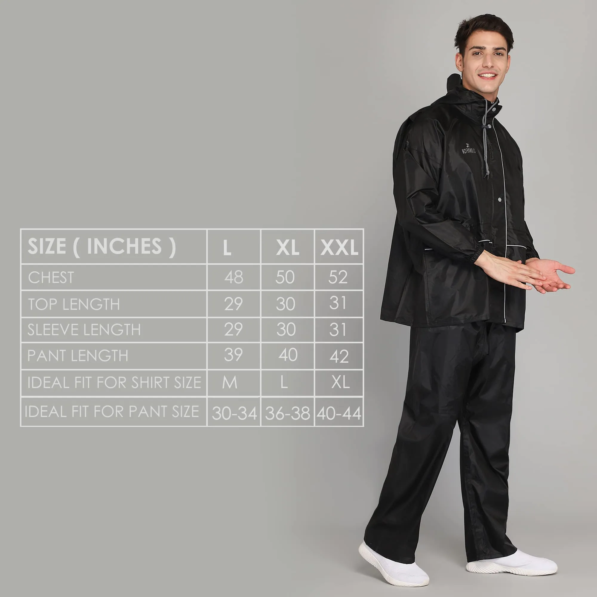 THE CLOWNFISH Polyester Rain Coat For Men Waterproof For Bike Raincoat For Men With Hood. Set Of Top And Bottom. Classic Pro Series (Black, Xx-Large)