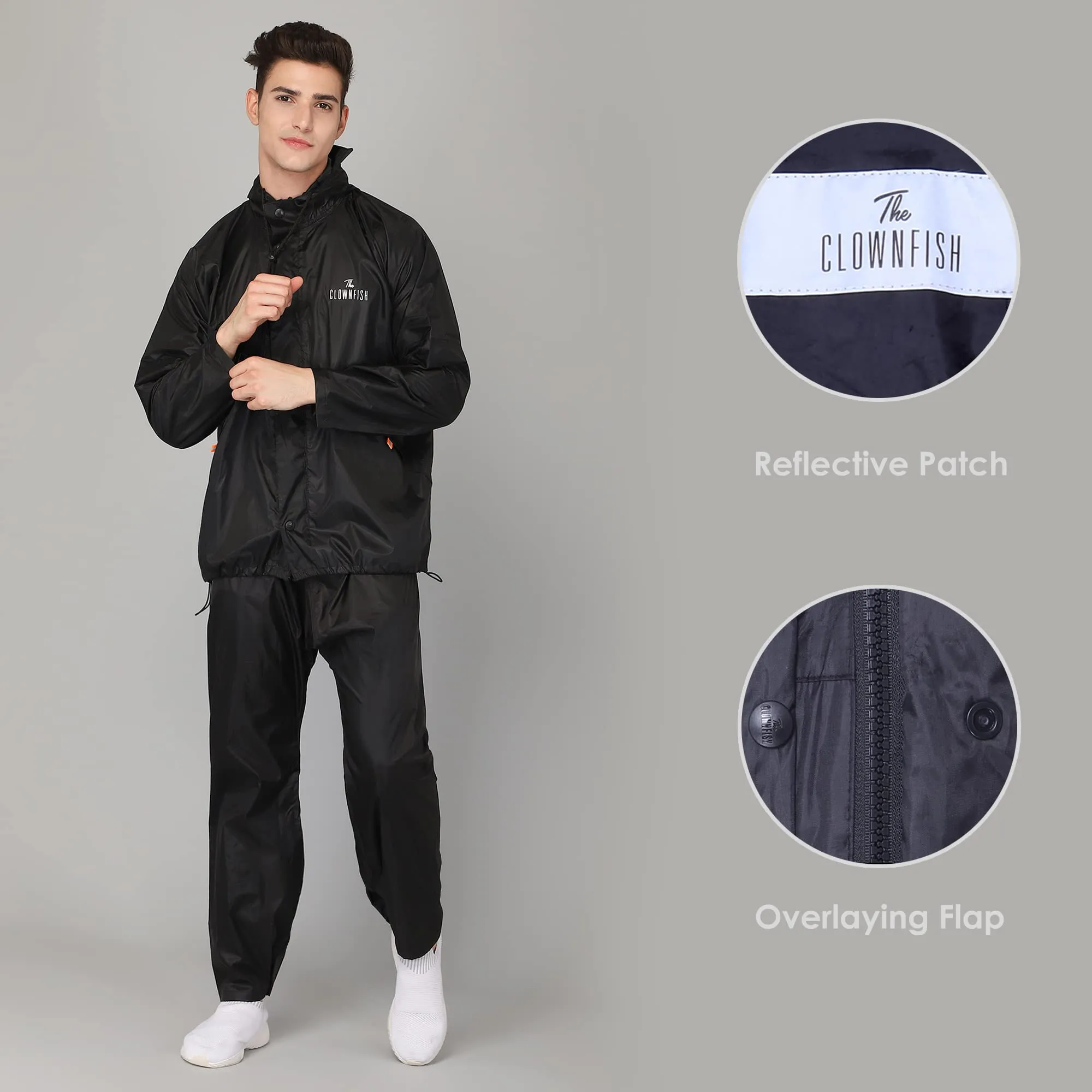 THE CLOWNFISH Polyester Rain Coat For Men Waterproof For Bike Raincoat For Men With Hood. Set Of Top And Bottom. Classic Pro Series (Black, Xx-Large)