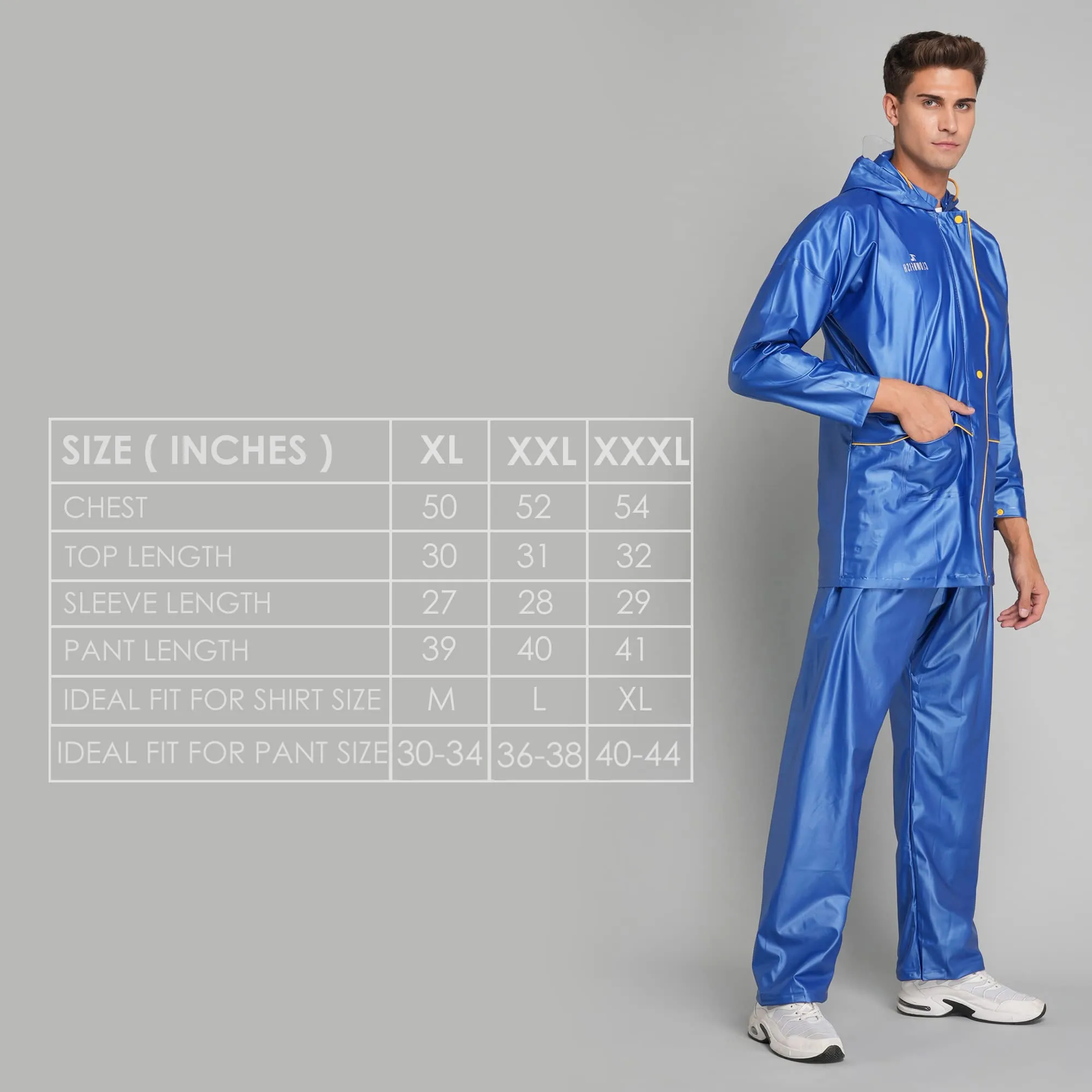 THE CLOWNFISH Rain Coat for Men Waterproof for Bike with Hood Raincoat for Men & Women. Samson Pro Series (Blue, X-Large)
