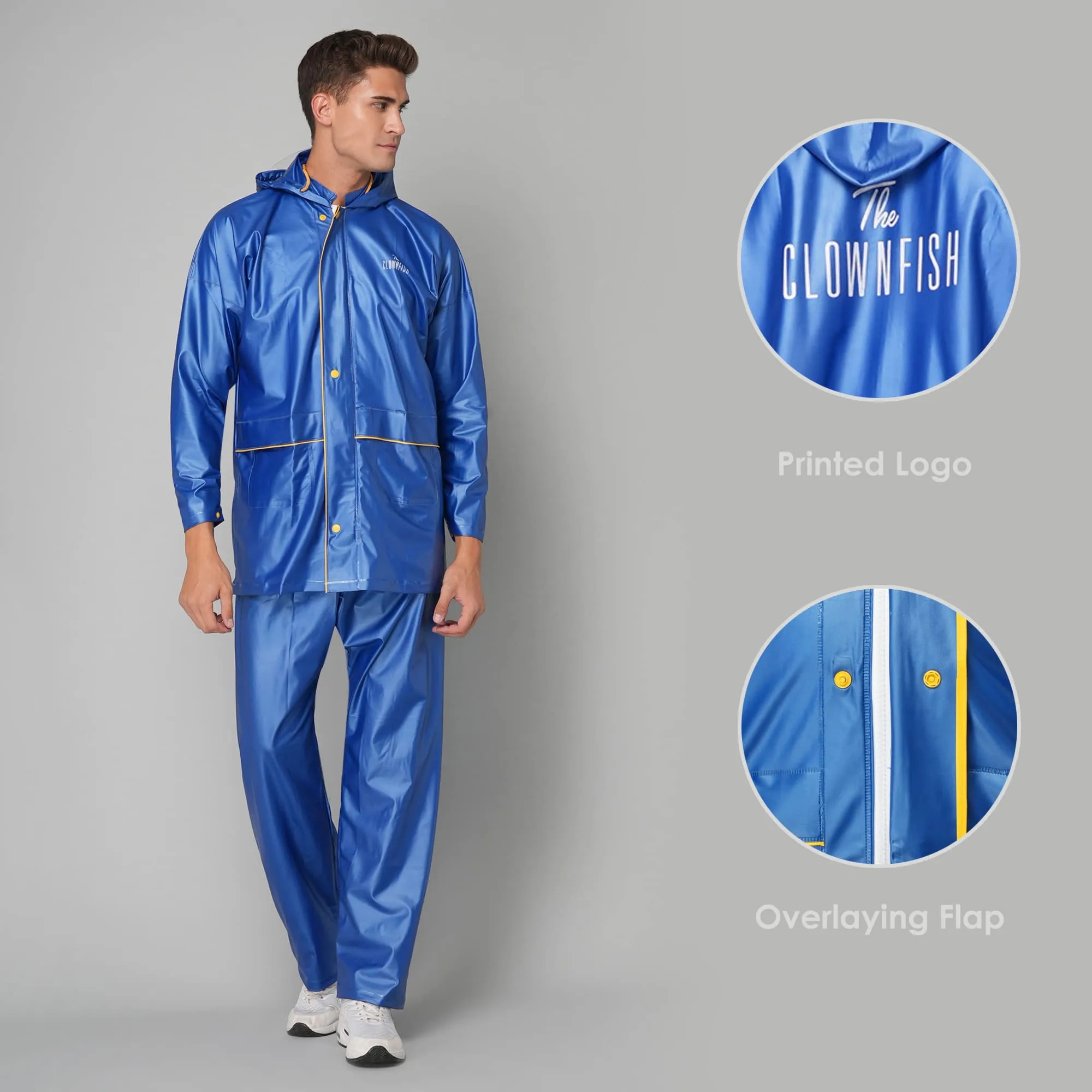 THE CLOWNFISH Rain Coat for Men Waterproof for Bike with Hood Raincoat for Men & Women. Samson Pro Series (Blue, X-Large)