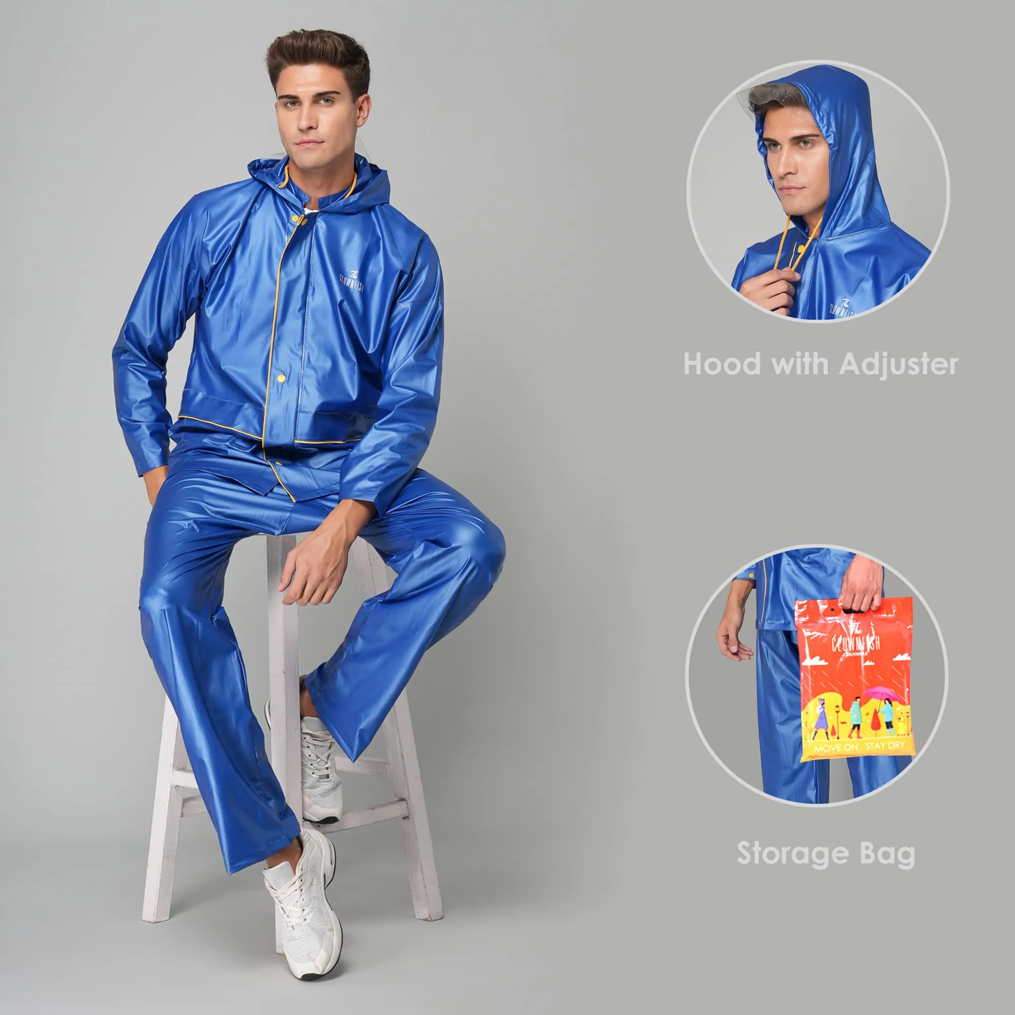 THE CLOWNFISH Rain Coat for Men Waterproof for Bike with Hood Raincoat for Men & Women. Samson Pro Series (Blue, X-Large)