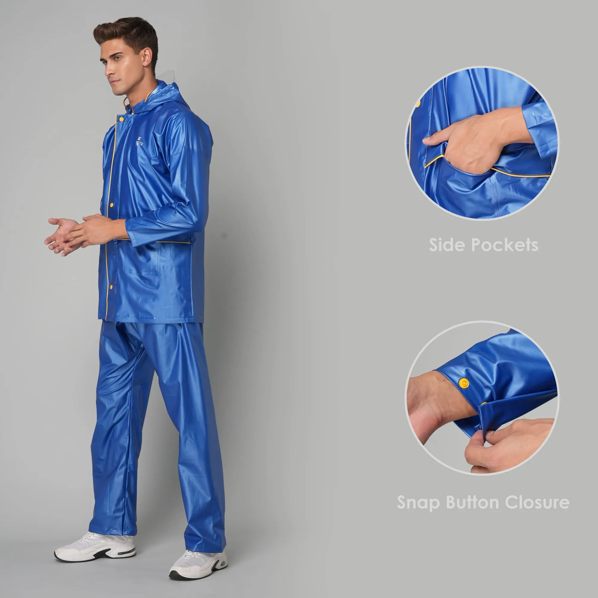 THE CLOWNFISH Rain Coat for Men Waterproof for Bike with Hood Raincoat for Men & Women. Samson Pro Series (Blue, X-Large)
